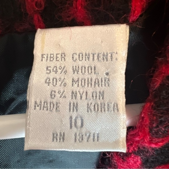 Vintage Lord & Taylor Houndstooth Tweed Blazer Red Black Wool Mohair Sz 10 - Picture 9 of 14